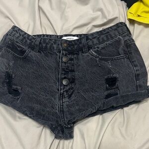 Forever 21 Black Distressed Denim Shorts